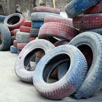 Stacks of tyres at a landfill